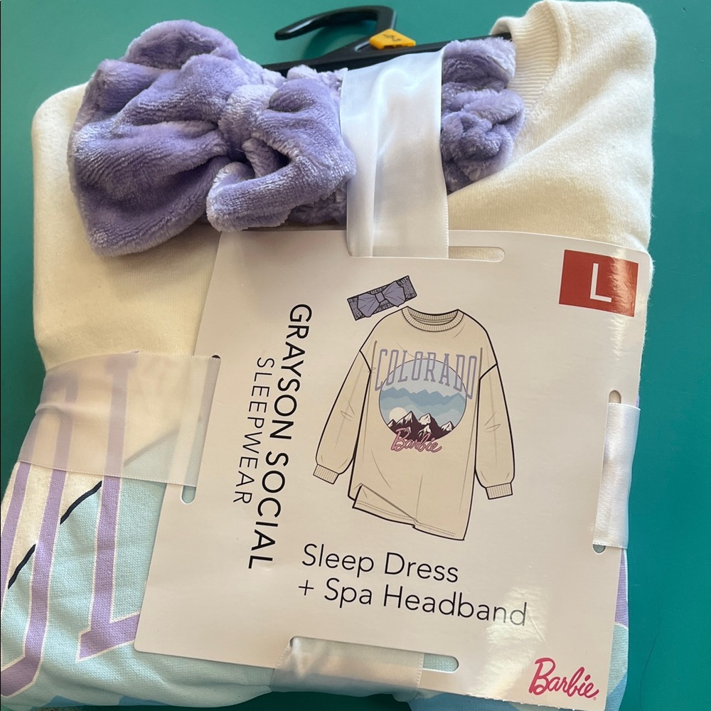 Grayson Social Women's Sleep Dress and Spa Headband Set - Cream and Purple - Picture 3 of 3